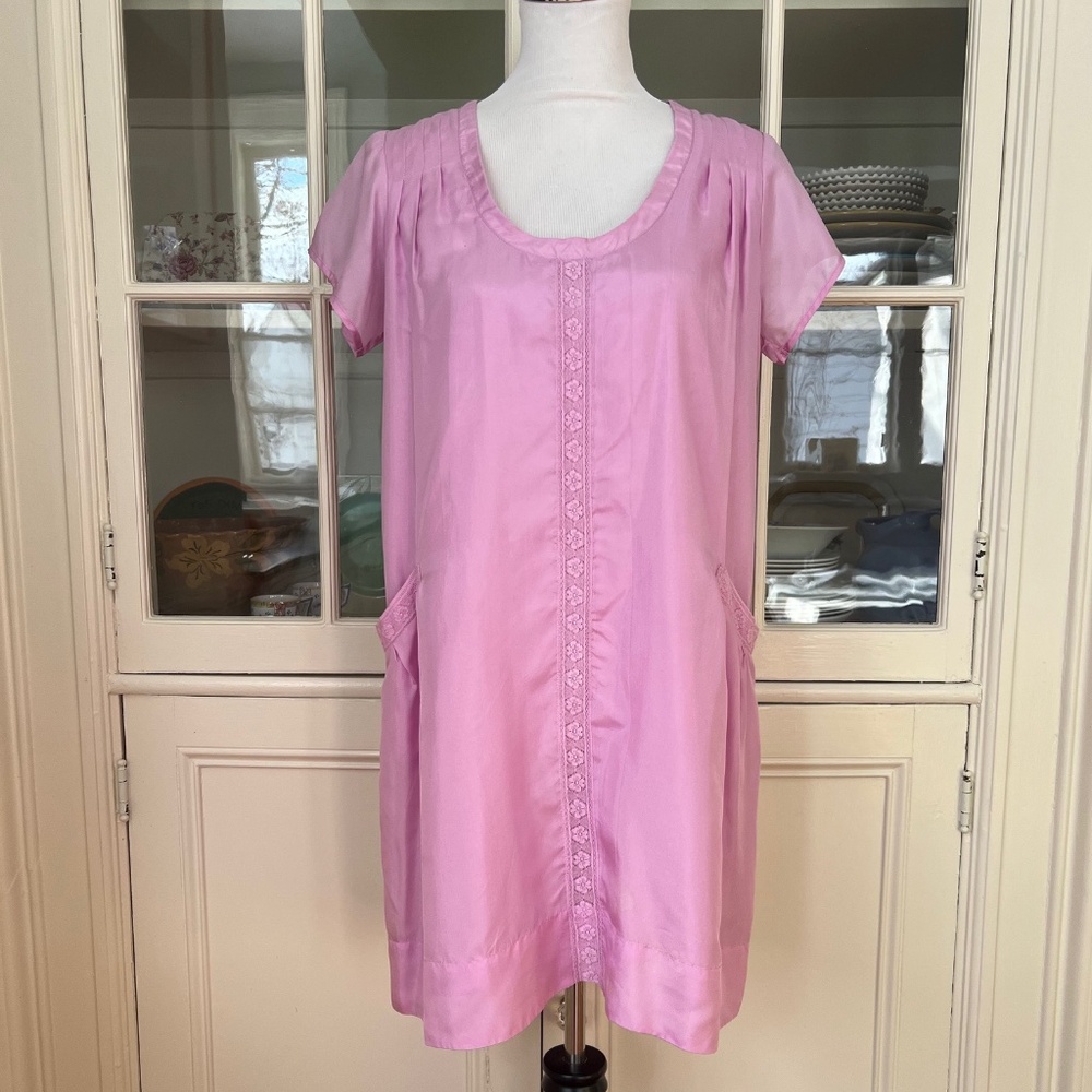 VELVET Pink Dress, 100% Silk, Size Medium, Lace Slip Dress